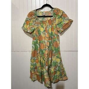 Peyton Parker Women Orange Citrus Floral Ruffle Mini Dress Sz‎ S 100%cotton P228